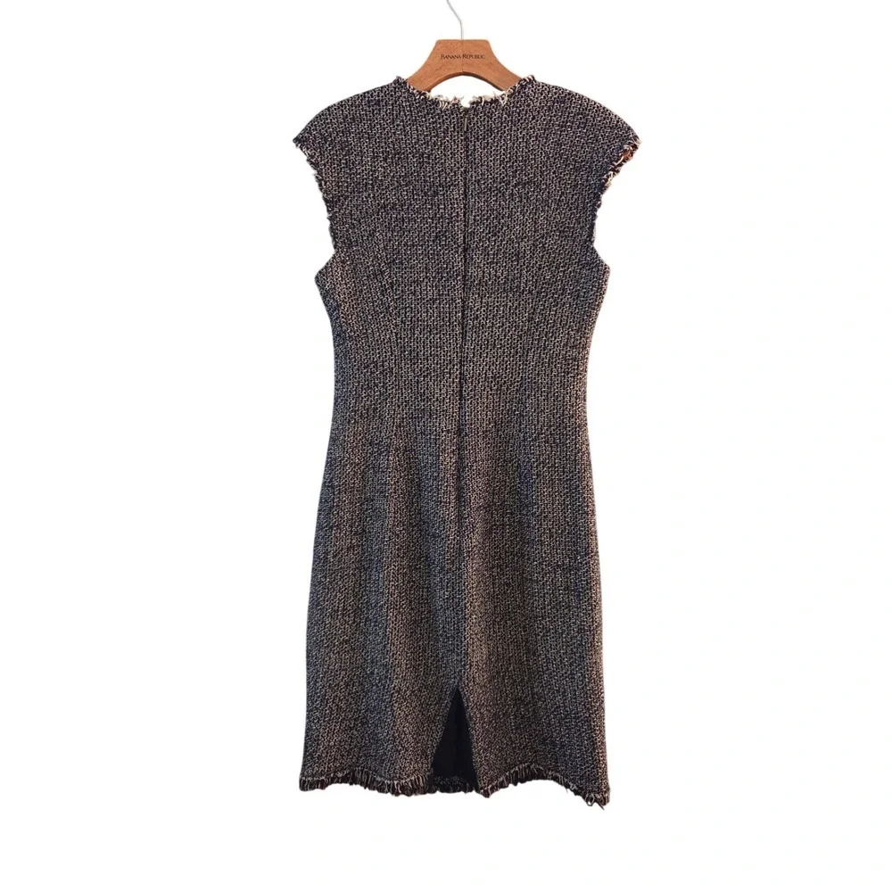 Rebecca Taylor Navy + Cream Confetti Tweed Boucle Fringe Sheath Work Dress Sz 2 - Picture 5 of 13